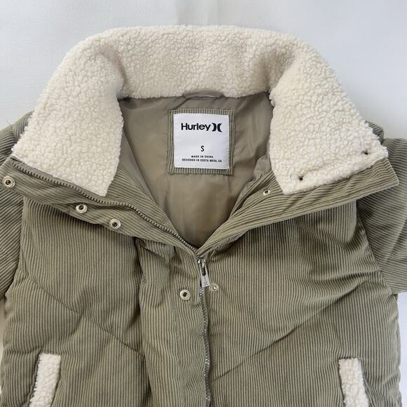 Hurley Women's Corduroy Fairsky Quilted Corduroy Puffer Jacket Olive Green Sz.S - Picture 3 of 9
